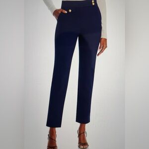 Veronica Beard Renzo Slim-Leg Pant 6 navy/gold buttons